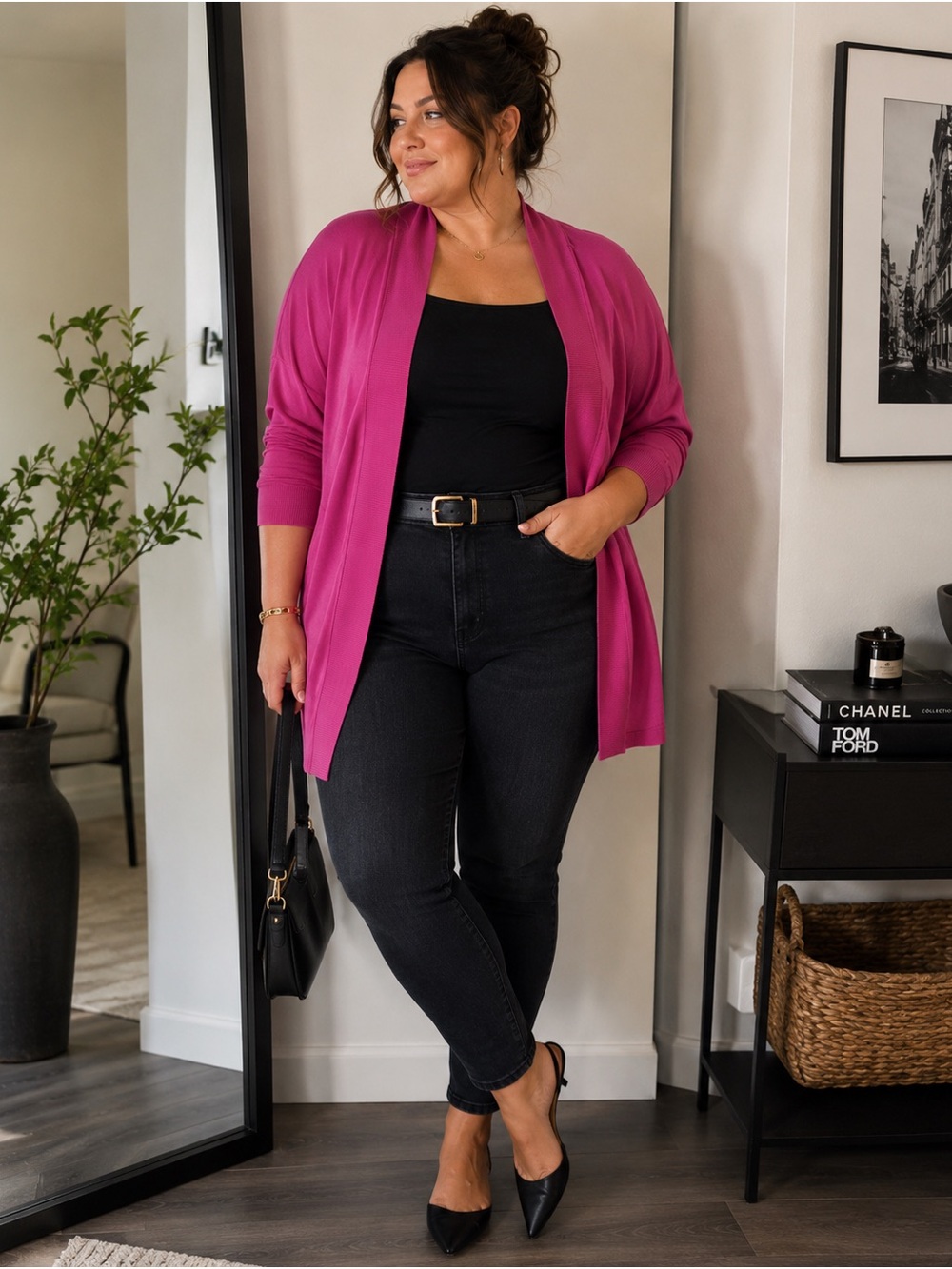 Plus Size Open Front Cardigan - Magenta